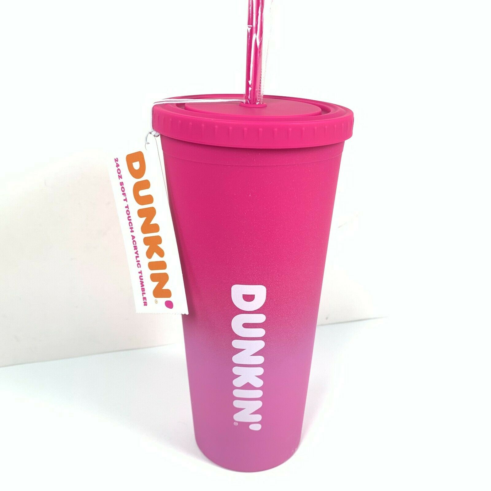 Dunkin Acrylic Tumbler Soft Touch Pink DNKN 24 Ounces Coffee Rare Brand New