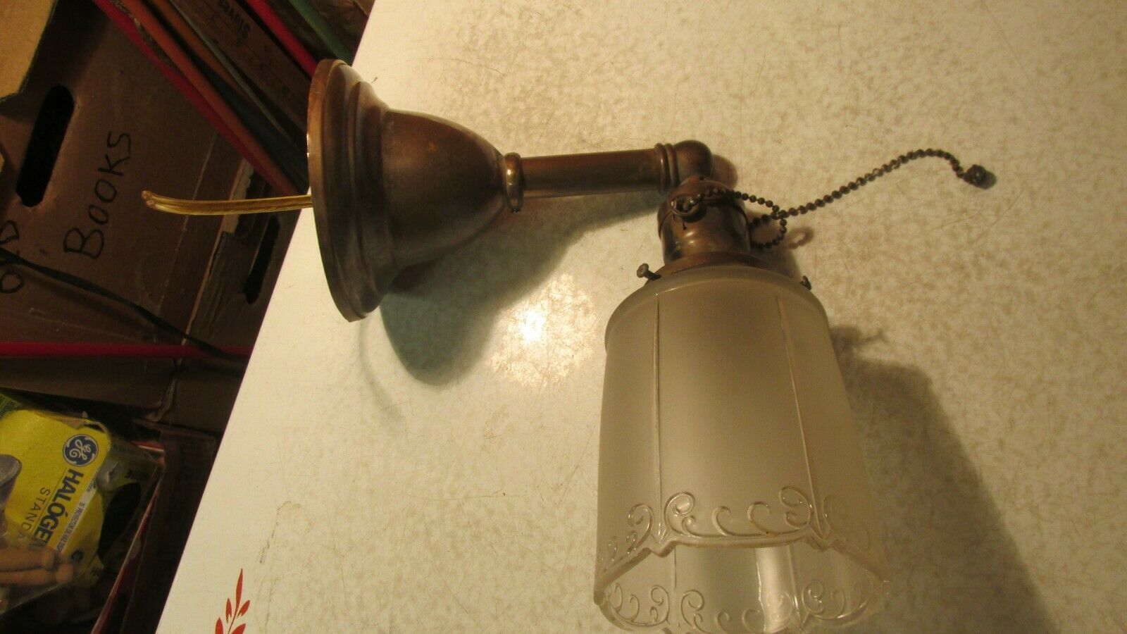 Antique Brass Wall Light & Frosted Shade