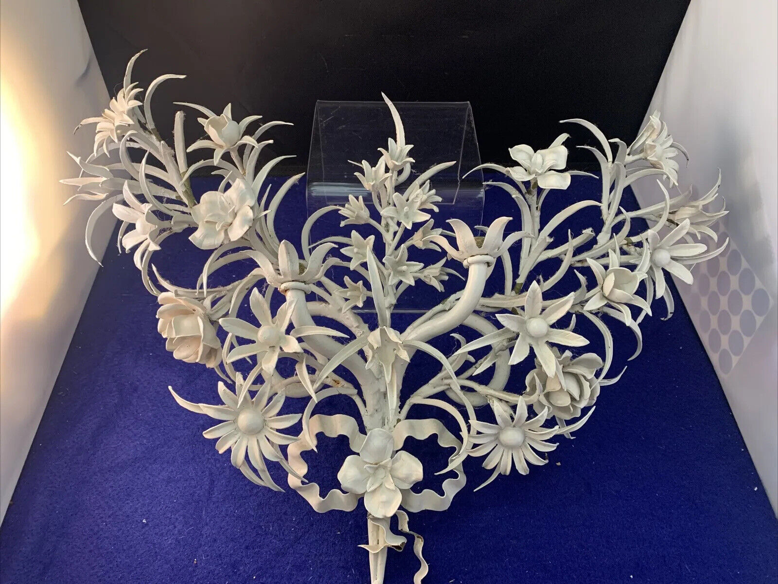 Vintage Architectual Salvage Metal Flower Sconce Shabby Chic Wall Hanging B