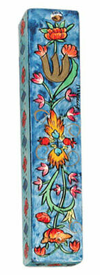 Mezuzah Case with Hand Painted Flowers - Wood - Jewish Home Gift