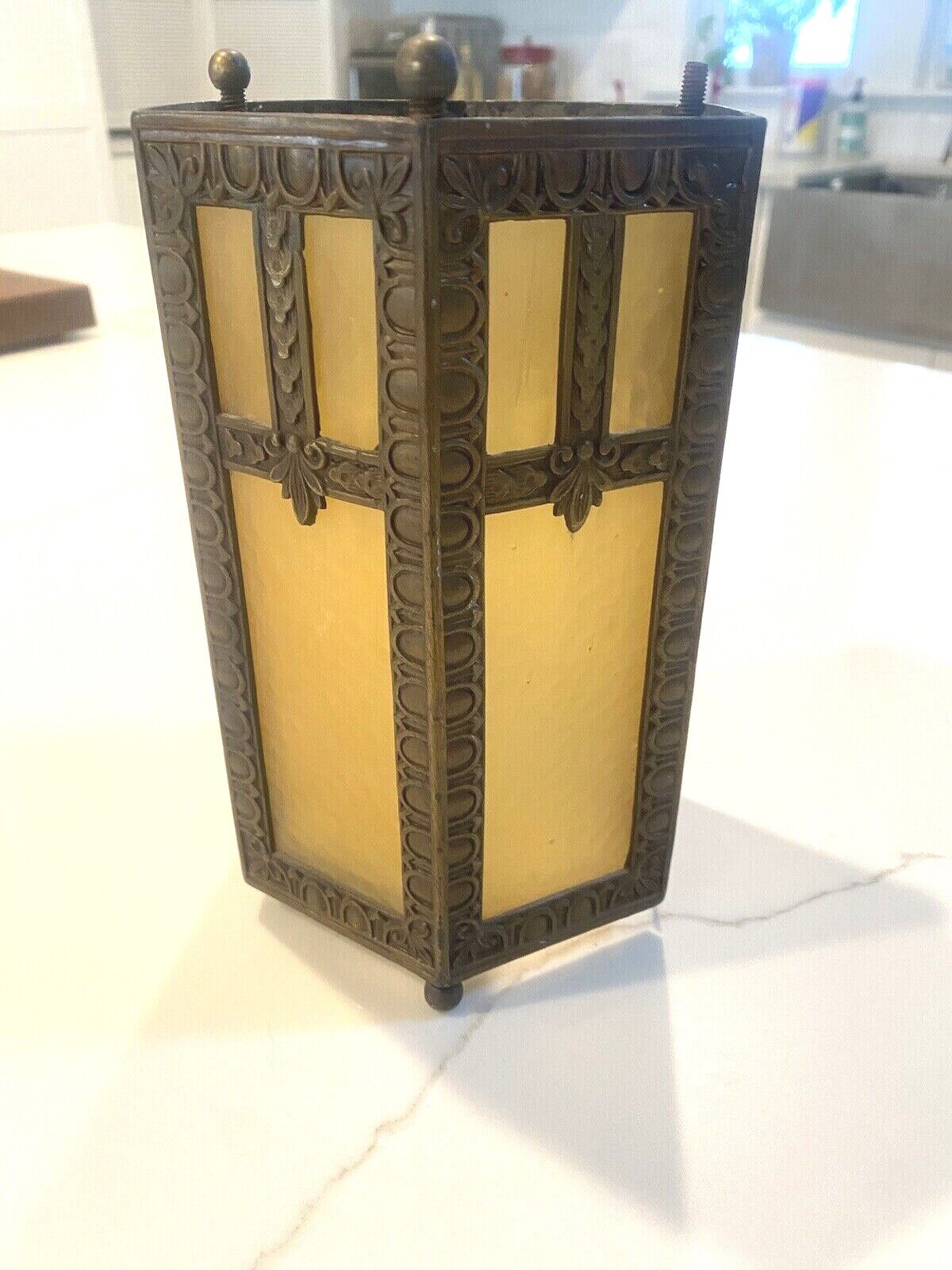 Antique Brass Gothic Amber Textured Panel Slag Glass Octagon light Cover